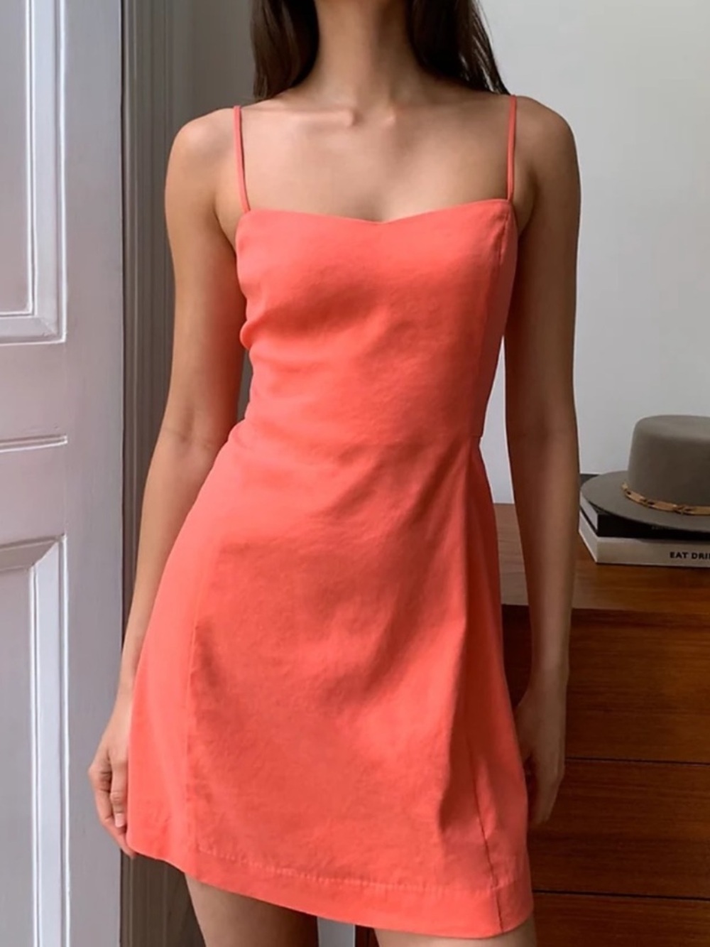 Babaton Pink Coral Mini Dress Smocked Back Fitted Chic 6